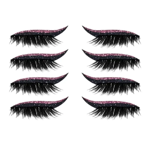 Miniatura 10 de Pestañas postizas, pestañas postizas de visón, juego de 4 pares/juego de calcomanías delineadoras de ojos, prácticas, fáciles de quitar, kit de Negro