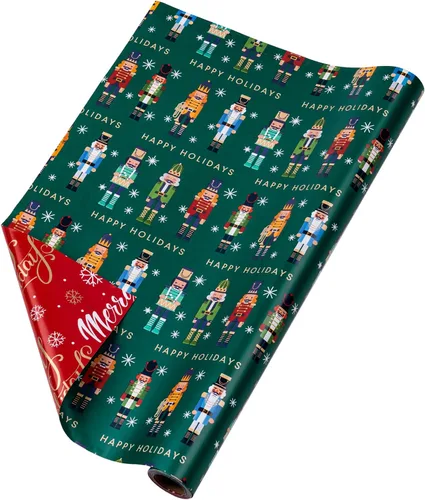 Miniatura 9 de RUSPEPA - Rollo de papel de regalo reversible - Rollo mini - diseño de Nueveador de nueces de Navidad y felices fiestas, ideal para Navidad, fiesta