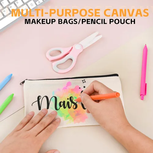 Miniatura 6 de Bolsa de manualidades en blanco de 8 x 4.7 pulgadas, estuche de lona para lápices, bolsa de lona para cosméticos, bolsa de cosméticos de lona