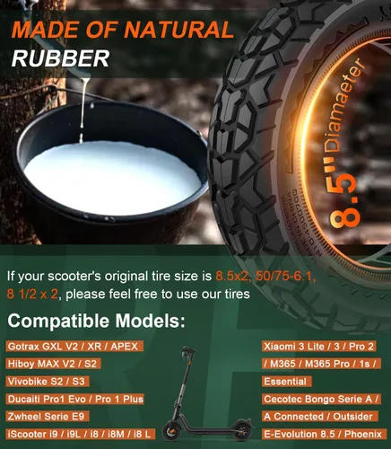 Miniatura 4 de BANGTING 2 piezas de mejora de neumáticos sólidos para todo terreno 50/75-6.1 para scooters, neumáticos sin cámara de 8.5x2 pulgadas para Gotrax GXL