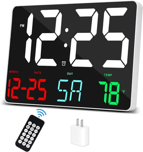 Miniatura 12 de Amgico Reloj despertador digital con repetición, temperatura, atenuación automática, calendario de pantalla grande de 11.5 pulgadas, reloj