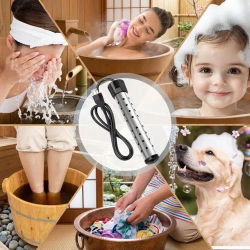 Miniatura 8 de Calentador de agua de inmersión de 2000 W, calentador de agua eléctrico portátil con termómetro LCD y protector de acero inoxidable 304, calentador