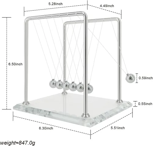 Miniatura 7 de Newtons - Péndulo de cuna con 7 bolas, bola de equilibrio de más de 60 segundos, base de vidrio, dispositivo de ciencia física para el hogar