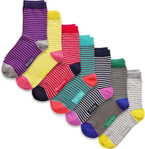 COTTON DAY Caja de regalo de 7 días de la semana, calcetines cortos de moda para niños y niñas, diseño de animales, flores, estrellas, rayas y