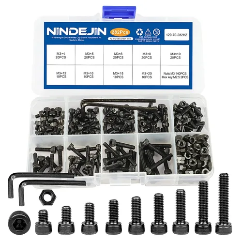 NINDEJIN Tornillos métricos M3 de cabeza hexagonal de cabeza hueca, Allen Socket Drive M3 x 0.157 in/ 0.197 in / 0.236 in/ 0.315 in/ 0.394 in/ 0.472