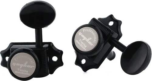 Miniatura 3 de Guyker Afinadores de bloqueo para guitarra (3L + 3R) – Clavijas de afinación de bloqueo vintage de lujo, clavijeros, piezas de repuesto para Negro
