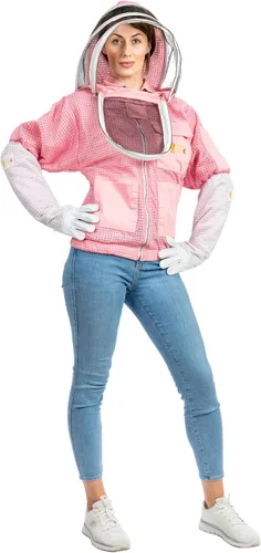 Miniatura 4 de Chaqueta ventilada de apicultura de 3 capas de protección completa para apicultores con velo de esgrima (4XL, rosa)