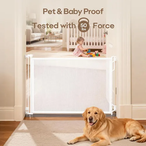 Miniatura 6 de Spaceany Puerta retráctil de seguridad para bebés o puerta de malla para perros, puerta retráctil de malla portátil duradera, fácil de usar