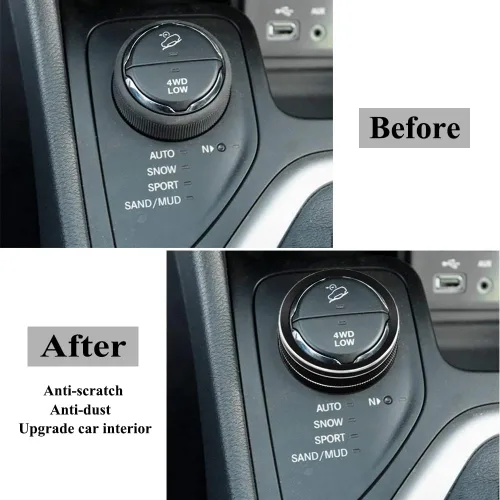 Miniatura 4 de Cubierta de perilla 4WD compatible con Jeep Cherokee Compass Renegade, perilla de botón de interruptor de control de consola central 4WD (Negro)