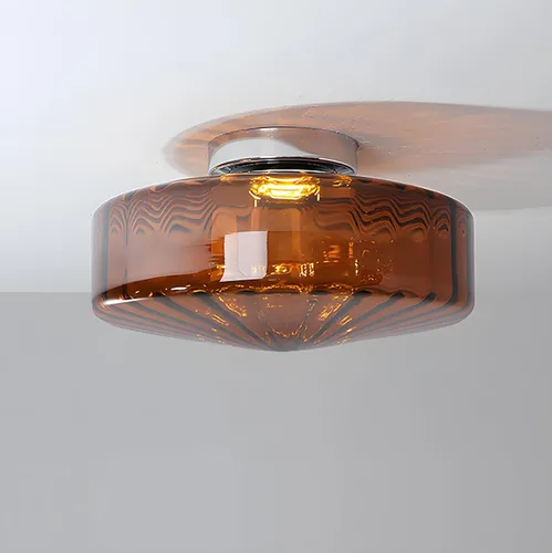 Miniatura 9 de Lámpara de techo empotrada LED vintage en vidrio amarillo para pasillo - Luz de techo estilo mitad de siglo con pantalla de vidrio acanalada