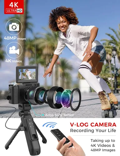 Miniatura 2 de Cámara Digital 4K con Kit de Accesorios para Creador, Cámara de Vlogging de 48MP con Control Remoto para Vloggers, Enfoque Automático, Pantalla