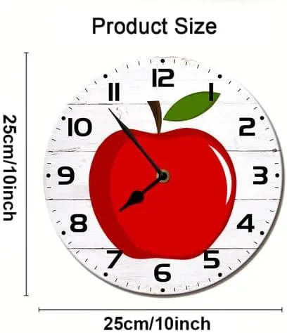 Miniatura 4 de Reloj de pared para decoración de Apple, 10 pulgadas, silencioso, sin tictac, decoración de aula para el hogar, reloj de pared de regreso a clases