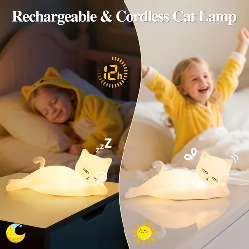 Miniatura 15 de Lámpara plana de gato Mubarek, regalos de gato, lámpara de silicona linda de 16 colores+5 atenuación, lámpara de noche recargable con control