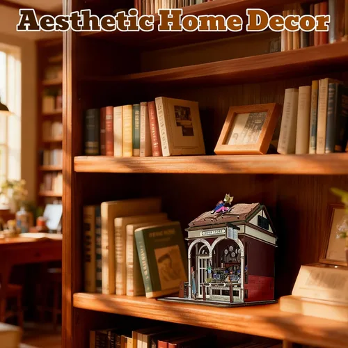 Miniatura 5 de Rompecabezas de madera 3D, kits de rincón de libros para adultos, kits de construcción de casas en miniatura, manualidades de madera