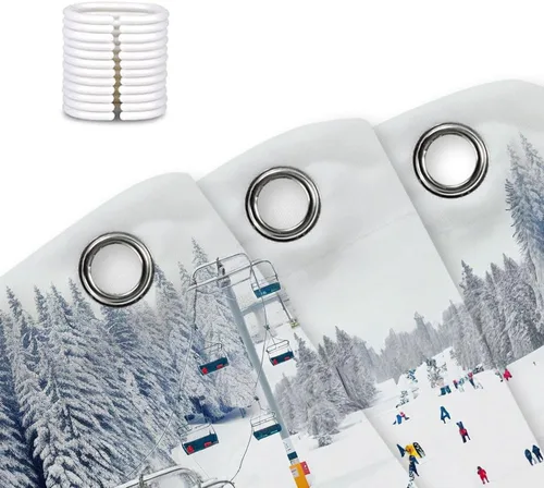 Miniatura 8 de NYMB Cortina de ducha deportiva, para invierno, vacaciones, viajes, nieve, esquí, teleférico, tela de poliéster, para baño, juego de accesorios