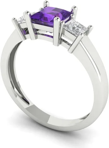Miniatura 2 de Anillo de tres piedras de amatista natural de corte princesa de 1,11 quilates de oro blanco de 14 quilates