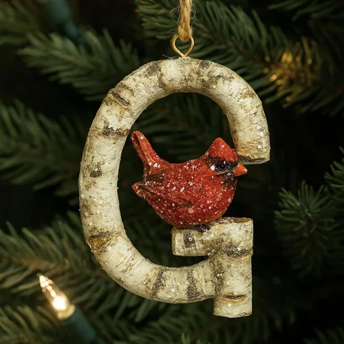 Miniatura 12 de Adorno de Navidad con letra inicial cardenal rústica, aspecto de madera de abedul, alfabeto colgante, decoración con monograma para árbol de Letra R