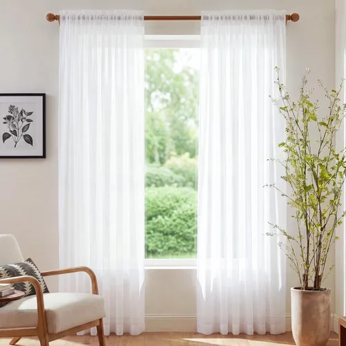 Miniatura 20 de NICETOWN Cortinas traslúcidas blancas de 63 pulgadas de largo para dormitorio, cortinas de gasa translúcida con bolsillo para barra, paneles