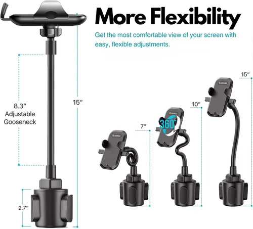 Miniatura 3 de ] Soporte para teléfono mejorado de 15 pulgadas para automóvil, soporte de teléfono de cuello de cisne largo ajustable con base expandible estable