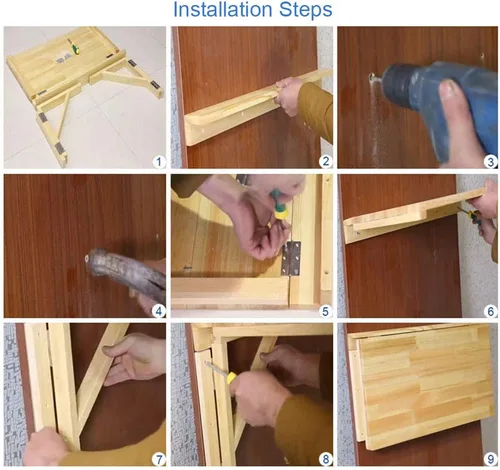 Miniatura 6 de MM MELISEN Escritorio plegable de madera, mesa plegable de montaje en pared natural de 29.5 x 19.6 pulgadas para espacios pequeños. Perfecto como un