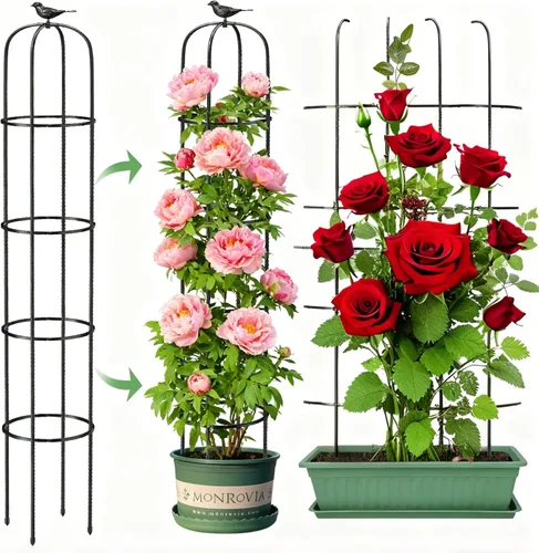 Enrejado de obelisco de jardín de 6.2 pies para plantas trepadoras, tubo de metal inoxidable con revestimiento de plástico resistente, para jardín,