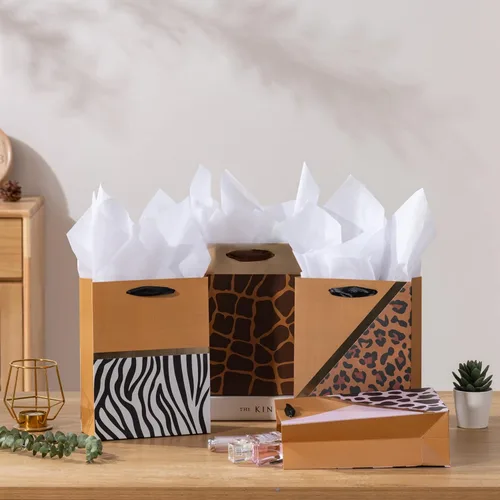 Miniatura 4 de OfficeCastle Paquete de 4 bolsas de regalo doradas con papel de seda, 7x3x9 pulgadas, perfectas para cumpleaños, baby showers, Día del Padre