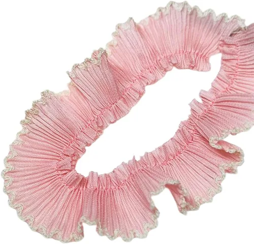 Miniatura 22 de Cinta de gasa plisada de 1 yarda x 1.2 in, ribete de volantes para bricolaje, apliques de costura, borde rosa + negro