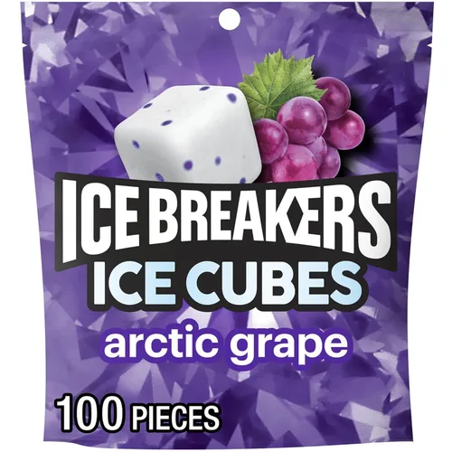 ICE BREAKERS Ice Cubes Arctic Grape - Bolsa de goma de mascar sin azúcar, 8.11 onzas (100 piezas)
