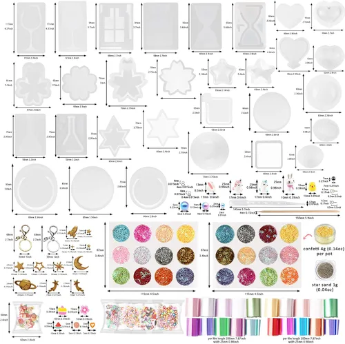 Miniatura 6 de Funshowcase Paquete de moldes de silicona para coctelera de resina, suministros de joyería, 132 kits