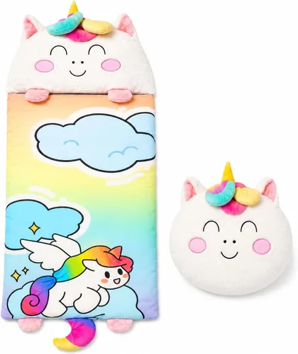 Saco de Dormir para Niños, Alfombrilla para Siesta de Preescolar, Saco de Dormir para Niños Pequeños con Almohada para Guardería, Edades 3+, Tamaño