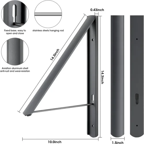 Miniatura 4 de Estante de secado de ropa plegable, colgador de ropa retráctil montado en la pared, 0.43 pulgadas de grosor, ahorro de espacio, organizador de Gris