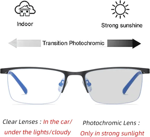 Miniatura 3 de laureles /Gafas de transición para hombre, gafas de lectura fotocromáticas cuadradas de metal con medio marco gris Negro