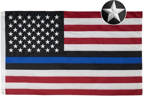 Miniatura 8 de ROTERDON Bandera de línea azul fina de 3 x 5 pies para exteriores, banderas bordadas de nailon 210D de policía resistentes, color vivo con 2 ojales