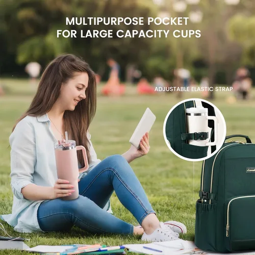 Miniatura 2 de LOVEVOOK Mochila para laptop para mujer con bolsillo para taza de gran capacidad, bolsa de computadora portátil de 15.6 pulgadas, mochila de viaje
