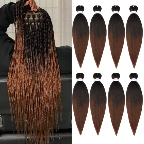 Miniatura 19 de Cabello trenzado preestirado negro natural, cabello largo trenzado de 32 pulgadas, 8 paquetes de extensiones de cabello trenzado profesional