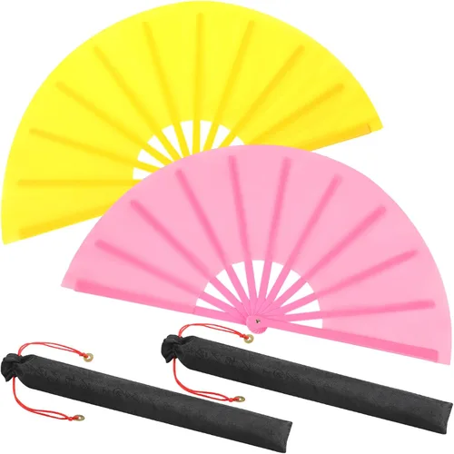 Miniatura 75 de Maitys Paquete de 2 ventiladores de mano plegables grandes de 13 pulgadas, ventiladores chinos de mano grandes para baile de línea, Tai Chi