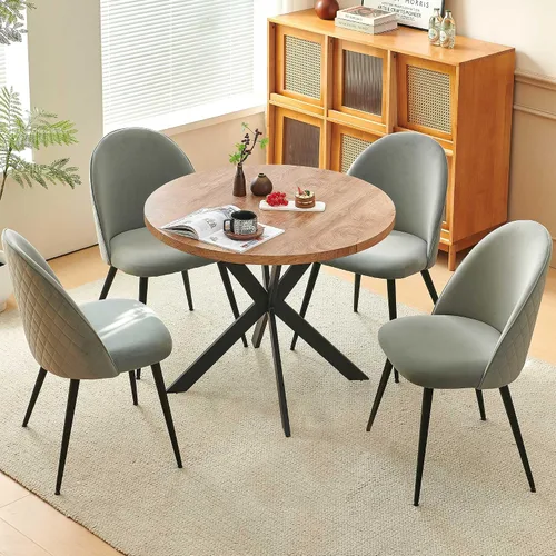 Miniatura 20 de Homedot Juego de mesa de comedor de 5 piezas para 4, diseño único de mesa de comedor con borde vivo y mesa gruesa con 4 sillas de comedor tapizadas