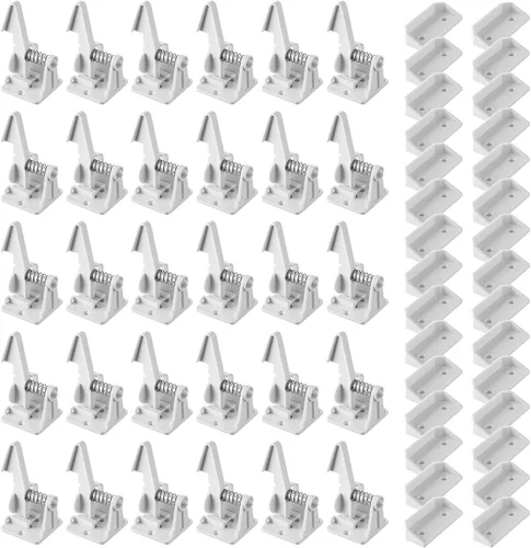 Miniatura 8 de Tuanse 30 cerraduras de gabinete para niños, pestillos de seguridad invisibles para cajones de seguridad con tornillos, cerraduras autoadhesivas