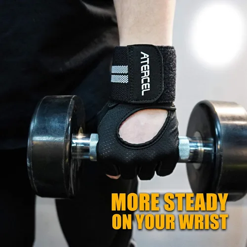 Miniatura 6 de ATERCEL Guantes de entrenamiento transpirables con soporte de muñeca para gimnasio, ejercicio, dominadas, súper ligeros para hombres y mujeres, Negro