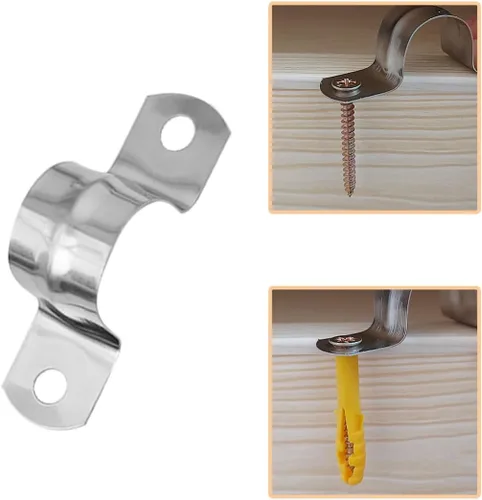 Miniatura 7 de Paquete de 20 correas rígidas de acero inoxidable con pernos de expansión, abrazaderas de soporte en U de dos agujeros para cable de conducto, clips