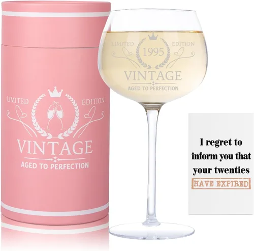 Regalos de cumpleaños número 31 para ella, los mejores regalos para mujeres de 31 años, copa de vino grabada vintage de 1995, decoraciones únicas de