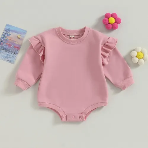 Miniatura 2 de fhutpw Sudadera de gran tamaño para bebé recién nacida, con volantes, manga larga, cuello redondo, suéter, ropa de otoño