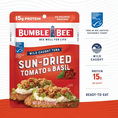 Miniatura 3 de Bumble Bee Atún sazonado con tomate y albahaca secado al sol, bolsas de 2.5 onzas (paquete de 12) – Listo para comer – Bolsa de atún capturado