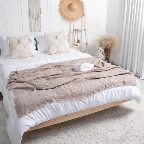Miniatura 5 de lifein Manta de otoño para el sofá, manta de punto bohemio suave, acogedora manta de punto gofre pequeña y ligera para otoño, cama, silla, sofá
