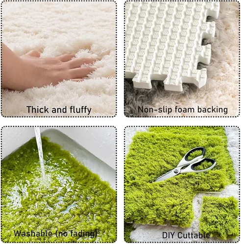 Miniatura 5 de Tapete de espuma de felpa gruesa que se entrelaza, 24 piezas de 12 x 12 pulgadas, tapete cuadrado esponjoso de espuma de rompecabezas con bordes