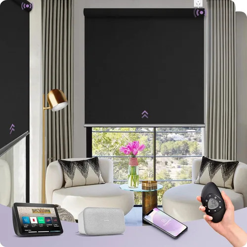 Miniatura 36 de Graywind Persiana enrollable motorizada funciona con Alexa Google, persianas inteligentes 100% opacas recargables con control remoto de motor