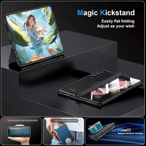 Miniatura 5 de Funda para Samsung Z-Fold-3: [Soporte oculto] [Carga inalámbrica] Funda delgada con protección de bisagra ligera con protector de pantalla - Funda