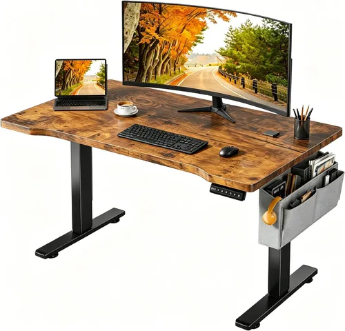 EnHomee Escritorio para juegos con luces LED, escritorio de computadora eléctrico ajustable de altura de pie con 3 memorias preestablecidas,