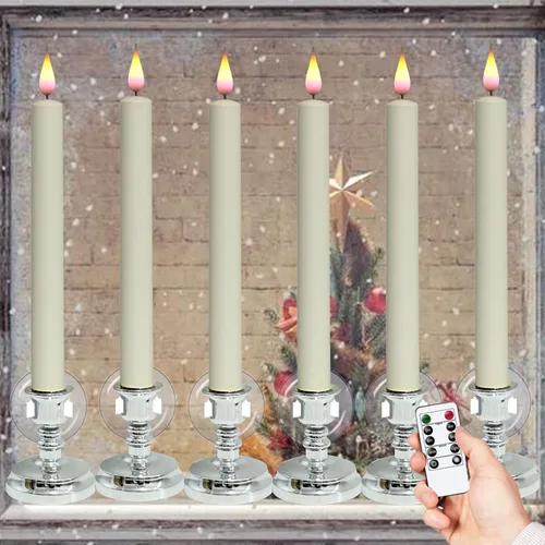 Miniatura 14 de Velas de Ventana Sin Llama con Control Remoto y Temporizador, Velas LED Cónicas Operadas por Batería con Ventosas Juego de 6 Velas de Ventana de A-6