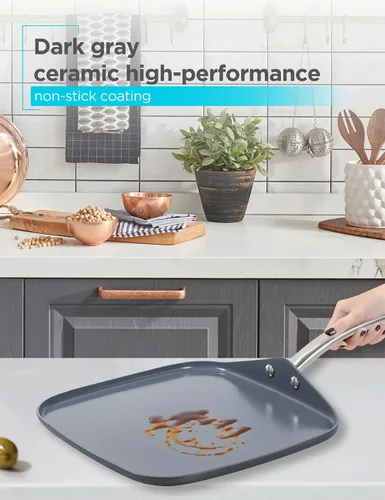 Miniatura 3 de BLACK+DECKER Juego de utensilios de cocina de aluminio anodizado duro de cerámica de 12 piezas, ollas y sartenes con revestimiento antiadherente